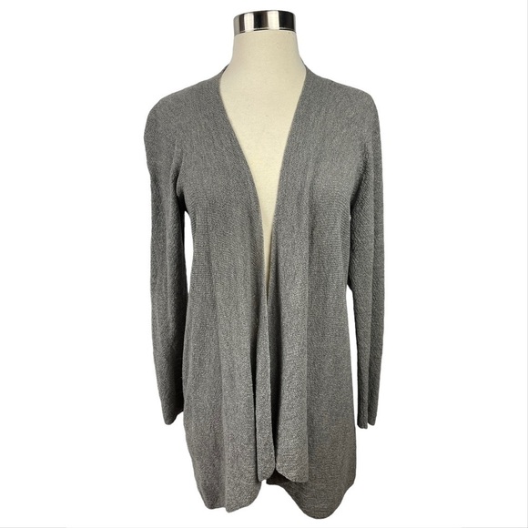 Eileen Fisher Grey 100% Wool Light Open Knit Cardigan Sweater Small - Picture 1 of 9